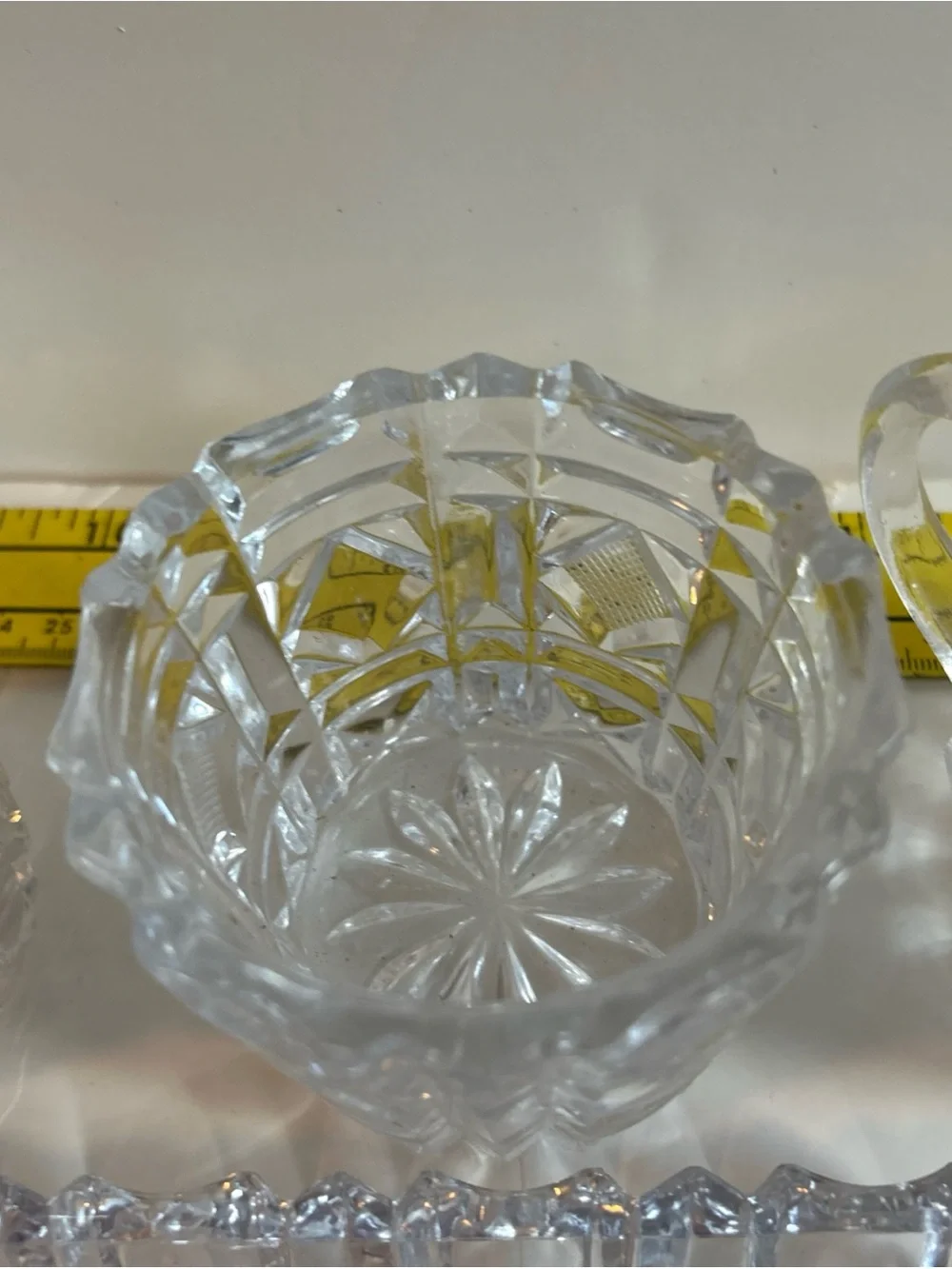 American Brilliant Elegant Cut Glass Creamer, Sugar bowl with Lid, and Tray
